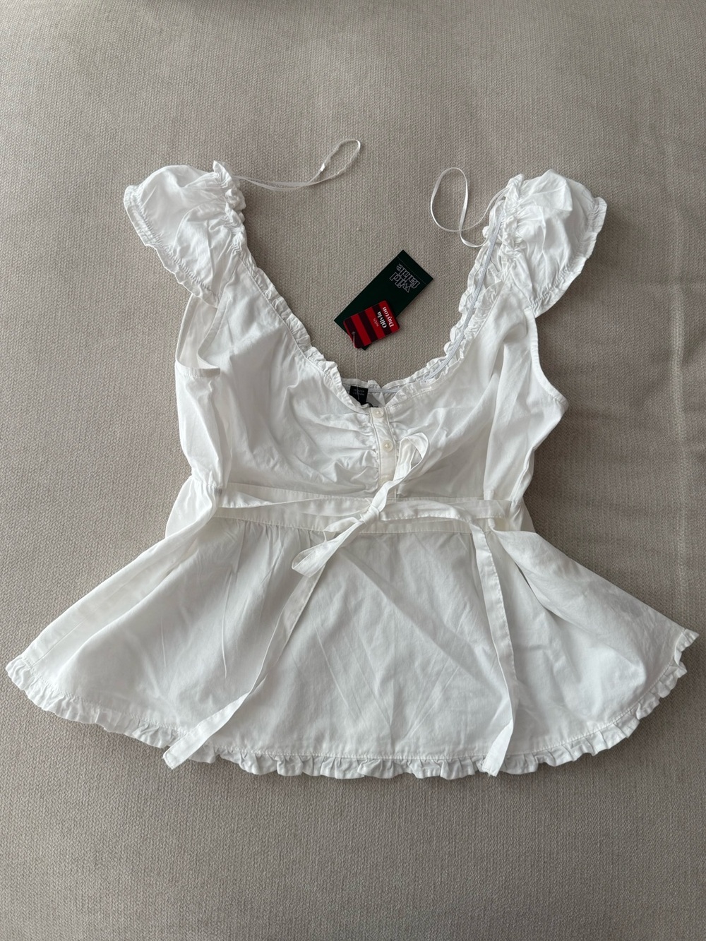 White Ruffle Tie Back Blouse